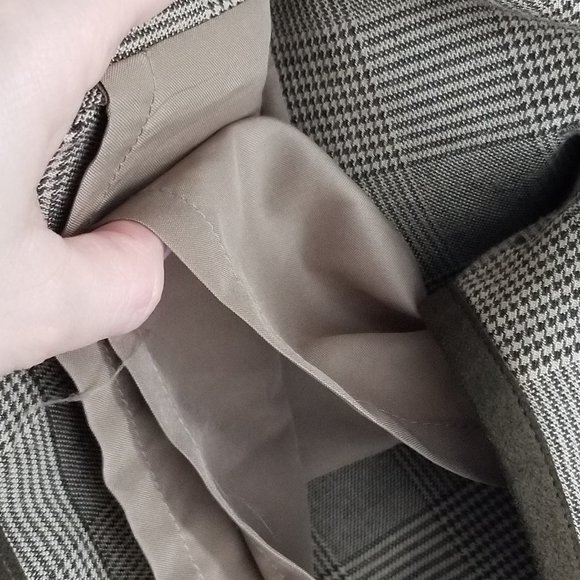 Vintage L'Officiel Wool Blend Lined Faux Suede Trim Tan Hounds Tooth Plaid Sz 4 - Picture 9 of 10
